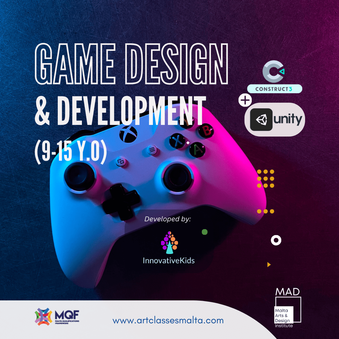 Game Design and Development using Construct & Unity 2D+3D for Kids & Teens | InnovativeKids Malta -- This is an Internationally recognized Award, awarded by MAD Institute and accredited by MFHEA