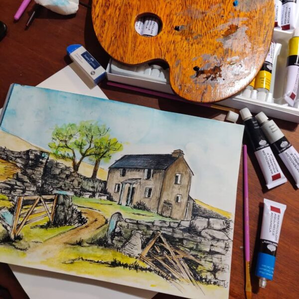Student work during the Pen and watercolour workshop | ART CLASSES MALTA