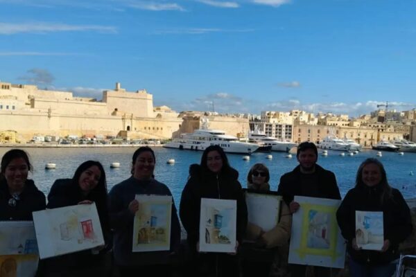 Landscape watercolour painting - en plein air / Art Classes Malta