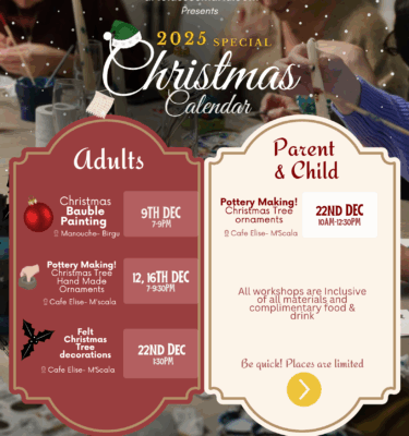 2025 Christmas Calendar: SPECIAL Creative workshops (adults & children) - Art Classes Malta