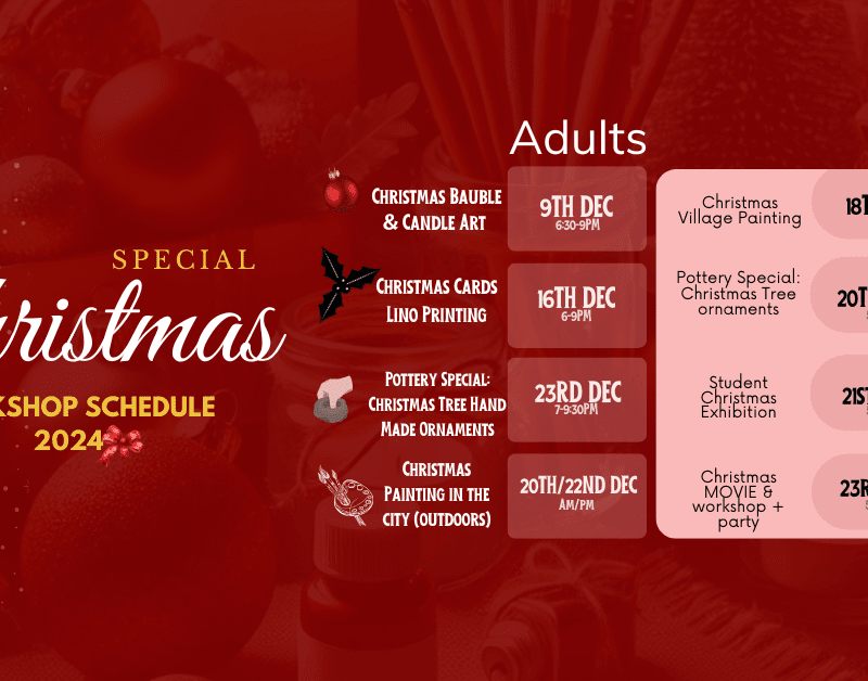 Special Christmas workshops Calendar - For Adults & Kids / Art Classes Malta