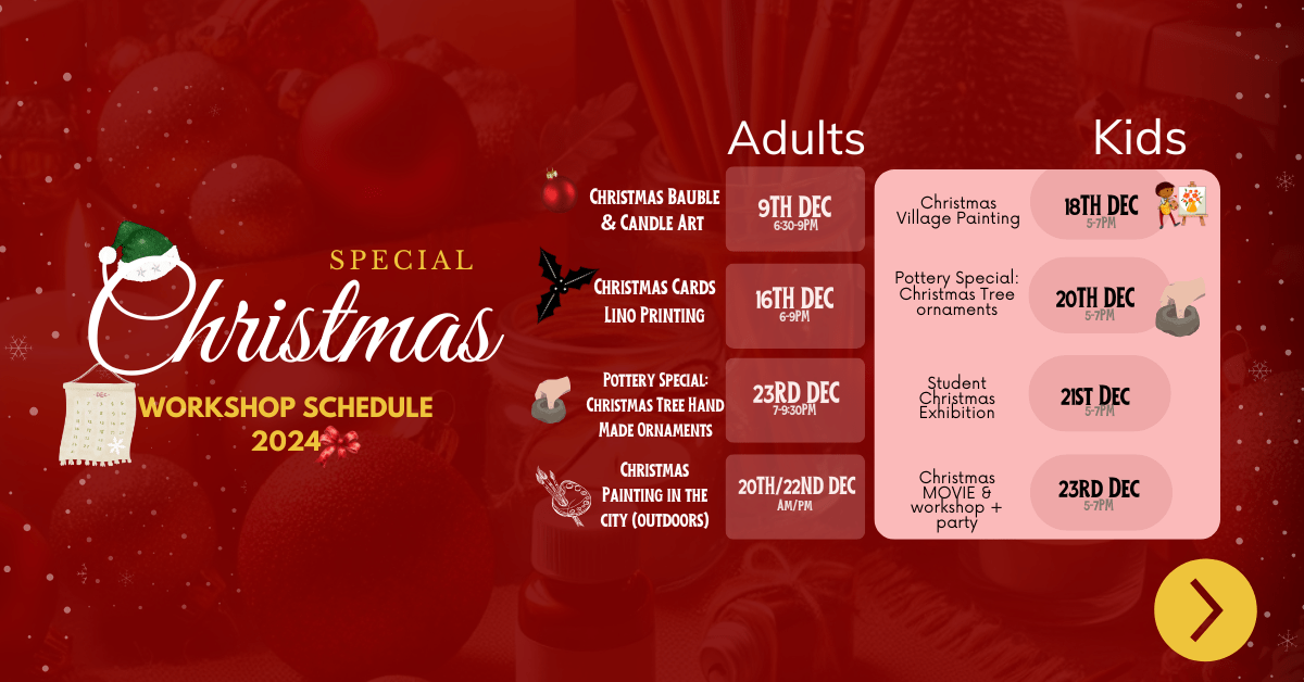 Special Christmas workshops Calendar - For Adults & Kids / Art Classes Malta